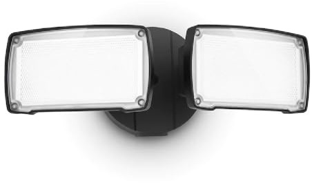 Britalia LED Double Head Flood Wall Light, Outdoor, 21W 2350lm, Matt Black, Polycarbonate, 11.2x26.6x14.6cm, Security Lighting