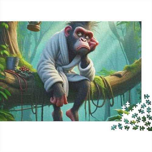 Monkey 1,000 Piece Jigsaw Puzzle for Adults Monkey in Bathrobe Thinking on Tree Branch Premium Thick Sturdy Challenging Stress Relief Family Game 52x38cm/1000pcs