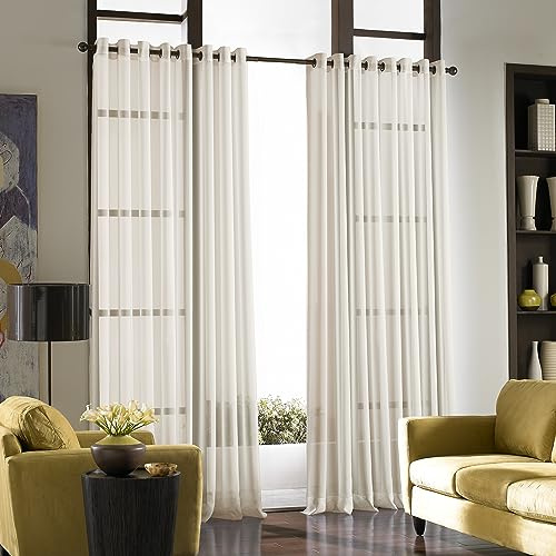 Curtainworks Soho Voile Sheer Grommet Curtain Panel, Oyster, 144.00 x 59.00