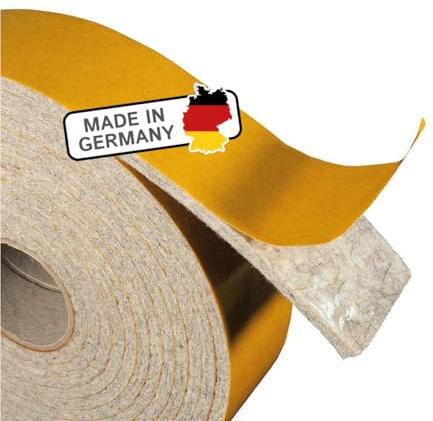 The Felt Store bande de feutre autocollante, 45mm de large, 4mm d'épaisseur, 4m de long, gris chiné, bande d'étanchéité en feutre de laine par ex. pour l'isolation - Made in Germany