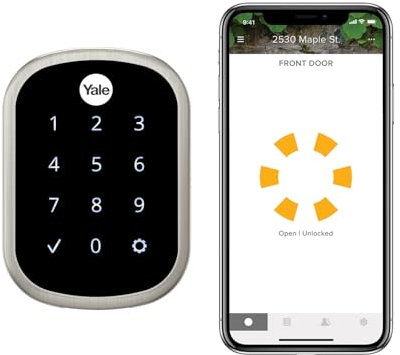 Yale Security SL Serrure intelligente à pêne dormant, serrure de porte d'entrée sans clé en nickel satiné avec écran tactile connecté Wi-Fi pour porte avant ou arrière, YRD256-CBA-619
