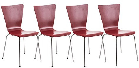 CLP 4er-Set Stapelstuhl Aaron Mit Holzsitz Und Metallgestell I 4 x Stuhl Mit Pflegeleichter Sitzfläche, Farbe:rot