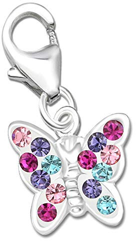 FANTASTIC NAILS COSMETIC COLLECTIONS Mädchen Schmetterling Charm Anhänger für Armbänder echt 925 Sterling Silber mit Zirkonia Bettelarmband Geschenkbox Karabiner Damen K651o Bunt +V2