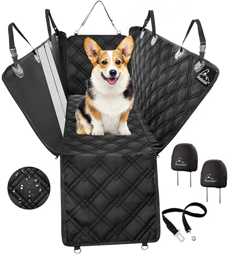 Meadowlark Dog Seat Covers Premium Unique Mesh Design & Entire Car Protection-Doors,Headrests & Backseat. Zippered Side Flap, Waterproof Pet Seat Cover + Seat Belt & 2 Headrest Protectors