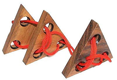 Strick Puzzle Triangle,DREI Dreiecke aus Holz sind von der Schnur zu befreien, Knobelholz Schnurpuzzle, Knobelspiel, String Puzzle, IQ Puzzle, Holzpuzzle, 2D Puzzle, Brain Teaser