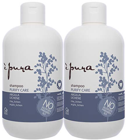 È Pura - Shampoo Purify Care - Behandlung für Fettiges Haar und mit Überschüssigem Talg - Reinigendes Shampoo mit Tonerde und Flechten - 2er Pack mit 500 ml
