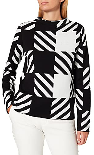 Gerry Weber Damen Karierter Pullover Langarm kariert Schwarz/Ecru/Weiss Gemustert 42