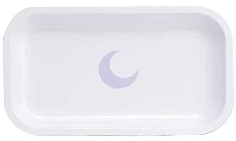 Brando Moon Medium Metal Tray - White Tray with Purple Moon Lightweight Curved Edges and Smooth Surface - 10.5 x 6.25 inches