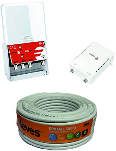 Kit AMPLIFICACION TV + Mezcla Sat FAGOR + Fuente ALIMENTACION 12V + Cable 20M