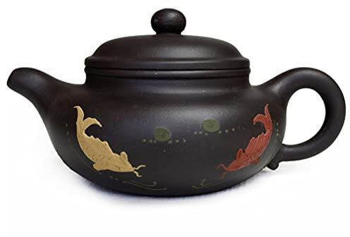Yxhupot Teekanne, 250 ml, chinesischer echter schwarzer Ton, Zisha-Klassiker, Teekanne (Fangfu HJG Fisch)