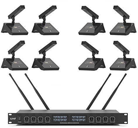 XTUGA YT8 UHF 8 Channels Desktop Gooseneck Microphone System Conference Mics Super-Low Background Noise for Large Conferences, Public Speaking