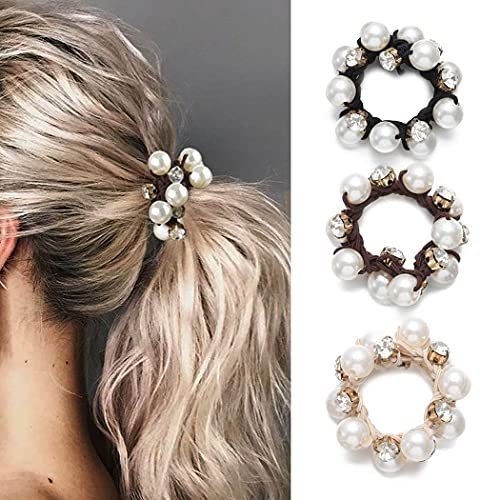 Runmi Haargummis, 3 Stück, Perlen-Haarbänder, starke elastische Haargummis, Pferdeschwanz-Halter, Haarschmuck für Damen und Mädchen