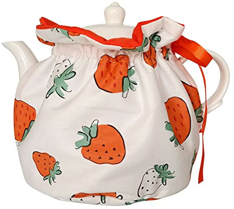 Cotton Tea Cozy, Garden Vintage Teapot Cozies Dust Proof Insulated Tea Pot Cover Home Kitchen Table Decorative Accessories Tea Kettle Quilt for Hotel Restaurant Tea Party (Strawberry)