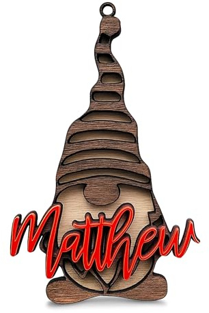 Personalisierter Holzzwerg Weihnachten Ornament mit Name, Weihnachtswichtel deko, Holz wichtel figuren, Silhouette Weihnachts-Wichtel, 3D Weihnachtskugel Gnom, Christbaumschmuck, Geschenk für Kinder