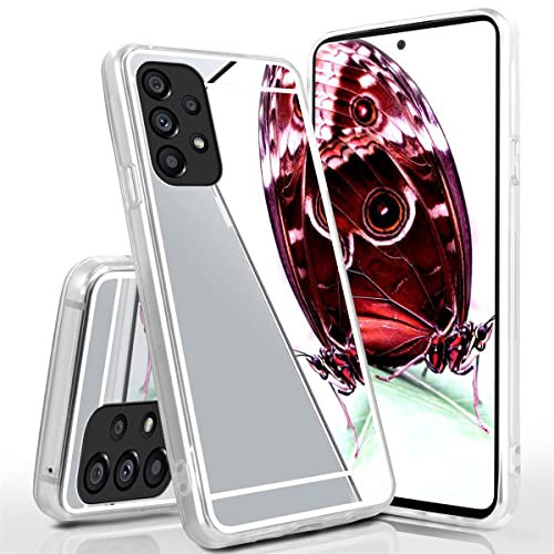 moex Mirror Case für Samsung Galaxy A53 5G Hülle mit Spiegel und erweitertem Kantenschutz aus Silikon, Handyhülle verspiegelte Rückseite, Stylische Handy Schutzhülle dünn, Silber