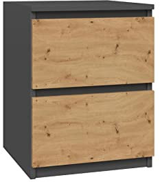 CDF Nachttisch Graphitgrau Nachtschrank Nachtkästchen Grifflos Für Boxspringbett Schlafzimmer Eiche Artisan & Anthrazit - W2