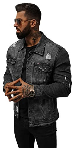 OZONEE Herren Jeansjacke Jacke Jeans Übergangsjacke Sommerjacke Frühlingsjacke Herbstjacke Vintage Herrenjacke Herbst Übergangs Denim Bikerjacke Jacket Übergangs NB/MJ515NZ SCHWARZ XL