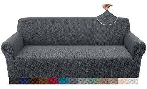 Granbest 2023 Neueste Jacquard Couchbezug 4 Sitzer Dicken Extra Großen Rutschfesten Sofabezug Universal Elastische Möbel Protector Sofahusse für Hunde, Katzen, Haustiere (4 Sitzer, Grau)