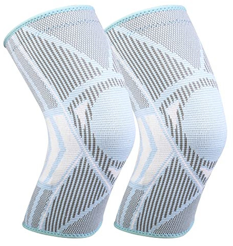Ruilala Kniestütze Kompression Kniebandage 2 Stück mit Rutschfestem Silikonstreifen Elastisch Knie Sleeve für Männer Damen für Arthritis ACL Meniskusriss Sport Fitness Joggen (Blau, M)