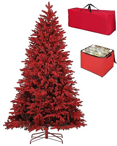 Totò Piccinni Albero di Natale INNEVATO ROSSO, Folto, Effetto Realistico, Facile Montaggio, Ignifugo con Borsone e Porta Palline (150 cm, RED CLOUD)