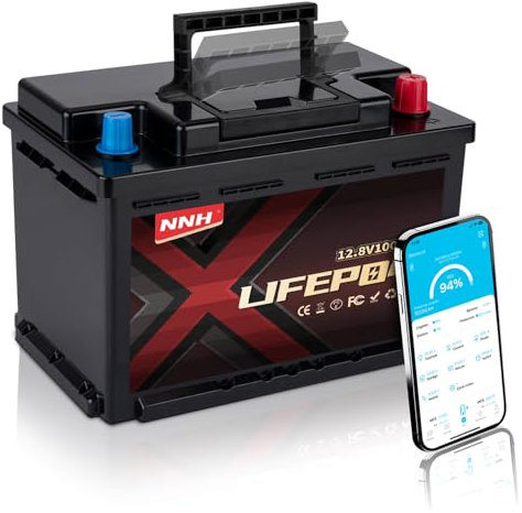NNH Lithium Batterie 12V 100AH,Aufgewertete A+ Batteriezellen,Lifepo4 100ah mit Bluetooth und 100A BMS Sicherheitsschutz, 8000+ Zyklen, geeignet für RV, Camping, Solarpanels
