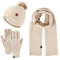 Damen Knit Mütze Schal Handschuhe Winter Schal Strickmütze Kombiset Fäustlinge Mütze Schal set Beanie Loop Schal Strickset Gestrickt Geschenkset Winterschal Thermo Handschuhe mit Kreis Loop Schal F