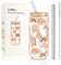 Joeyan 600ml Glass Drinking Cup with Lids and Straws,Bubble Tea Cup with Straw,Rainbow Pattern Can Shaped Glasses for Ice Coffee Smoothie,Cute Cup Gift for Sister Friend Birthday Anniversary Valentine