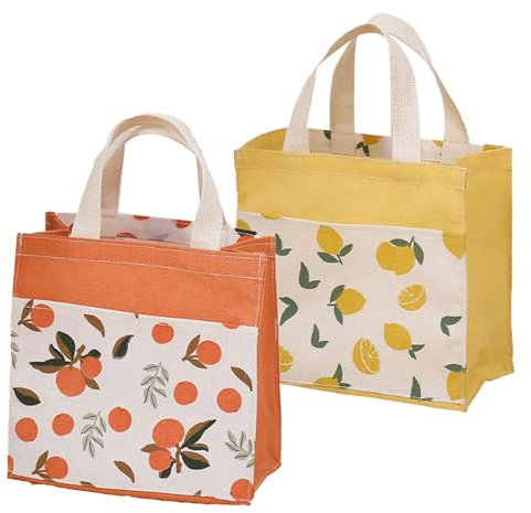 Spldsun 2 Stück Einkaufstasche Wiederverwendbare, Baumwoll-Tasche Bedruckt, Kleine Baumwolltasche, für Frauen, Kinder, MäDchen (22 cm X 22 cm)