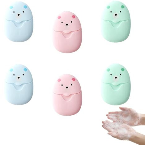 6 Stück Seifen Blätter, Tragbare Seifenflocken, Boxen Papierseife, Tragbare Seifenblätter, Paper Soap mit Kun Ststoffbox, Seife to go Blätter, Geeignet für Reisen, im Freien, mit Ihnen Tragen
