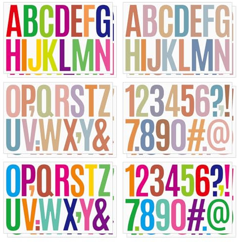 Bekecidi 8 Blatt Vinyl Buchstaben Aufkleber Groß, 3 Zoll Bunt Selbstklebend Zahlen Alphabet Aufkleber, Wasserfest Buchstaben Aufkleber für Scrapbooking, Briefkastenschild, Kinder, DIY, Basteln, Poster