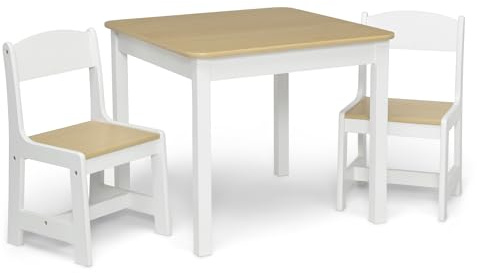 Delta Children MySize Kids Wood Table and Chair Set (2 Chairs Included) - Ideal for Arts & Crafts, Snack Time, Homeschooling, Homework & More, Bianca White/Natural