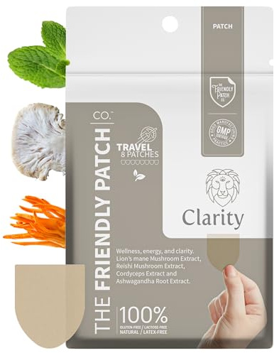 The Friendly Patch – Clarity Mushroom Patches with Lion’s Mane Mushroom, Reishi, Cordyceps & Ashwagandha – Nootropic Energy, Memory, Focus for Women and Men 8 Pack