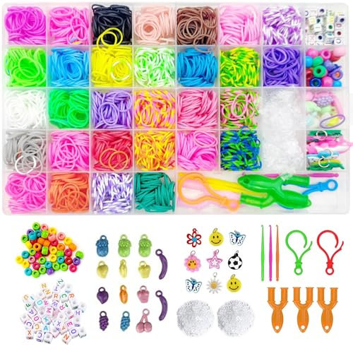 BIZEE 2700+ Loom Bands, for Boys and Girls 32 Dazzling Colors, Loom Bands Starter Kit for Refill Making Craft Kits, DIY Bracelet Making Kit with Accessories and Storage Box