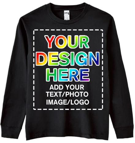 Custom Long Sleeve Shirts for Men Women - Design Your Own Personalized Cotton Shirt - Add Your Text Photo Printed Front/Back, Black, Large