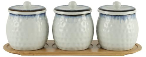 DOCIM Sucrier, sucrier Japonais, sucrier en céramique avec Couvercle, sucrier pour la Maison et la Cuisine,3pcs,#B