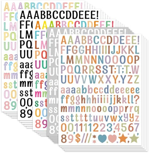 30 Blatt Buchstaben Aufkleber, 4680 Stück Sticker Buchstaben Selbstklebende Zahl Vinyl Aufkleber,für Briefkasten Zahlen Etiketten DIY Kunst Making, Aufkleber für Zeichen,Notizbuch(Mehrere Farben)