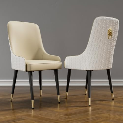 FATIVO Esszimmerstuhl Leder 2er Set Nordischer, luxuriös Küchenstühle aus bequemem Leder - Modern Wohnzimmerstuhl bis 150 kg belastbar mit Gepolsterten Metallbeinen Rückenlehne für Restaurant, Beige
