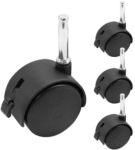 suiwotin 4 Stück 5,1 cm Lenkrollen M8 Schaft Rollen mit Bremse Schwerlast Nylon Schwarz Ersatz Rollen für Möbel, Tische, Schränke, Regale