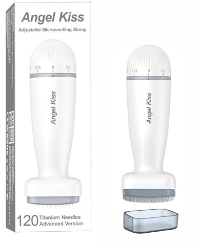 Angel Kiss Derma Stamp - 120 Titan-Nadeln Microneedling Stempel für Gesicht und Körper - 0–2,0 mm verstellbar - Microneedle Roller Stamp für Haare, Bart, Gesicht und Körper