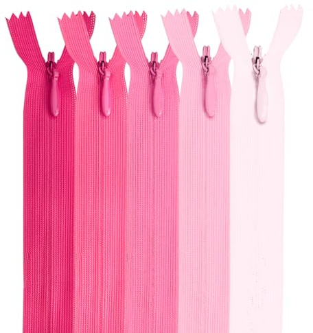 MARARDI [Pack 5] Cerniere Invisibili [Rose] Nylon [25 cm] Chiusure Lampo per Cucito e Artigianato per Stoffa Vestiti Borse per Cucire a Macchina Tessuto di Cotone con Chiusura in Metallo