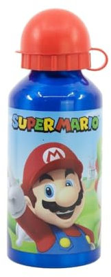 My sweety pop - Gourde - Aluminium - Pour enfant - Crèche - Maternelle - Ecole - Vacances - Repas - 17,5 cm – 400 ml - Hydratation - Idée Cadeau - Super Mario - Bleu - pour garcon