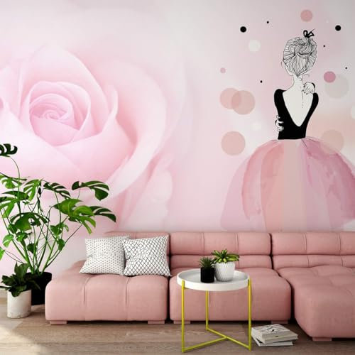 Naturempress Papier Peint Panoramique Fille Élégante Rose Papier Peint Intissé Tapisserie Poster Mural pour Salon Chambre Décoration Murale