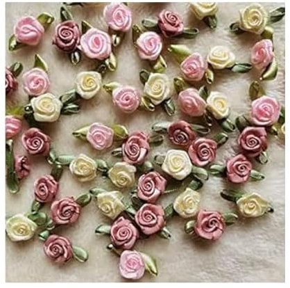 100Pcs 15mm Multicoloured Mini Rose Flowers Satin Ribbon Bows Appliques DIY Sewing Craft Accessories Wedding Bride Gift Decoration, Trim and Embellishments