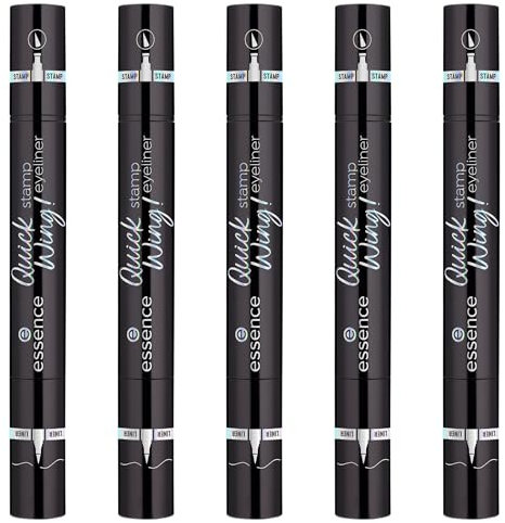 essence Quick Wing! stamp eyeliner, Nr. 01, Schwarz, langanhaltend, Expressergebnis, hochpigmentiert, intensiv, farbintensiv, vegan, ohne Mikroplastikpartikel, ohne Parfüm, ölfrei, 5er Pack (5x3.5ml)