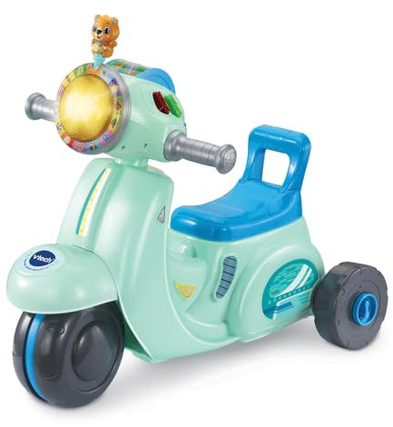 VTech - Porteur Scooter Interactif 3 en 1 Bleu, Moto Porteur Bébé, Tricycle Évolutif avec Tableau d'Éveil Interactif, Jouet d'Activité et de Développement, Cadeau Bébé Dès 1 an - Contenu en Français