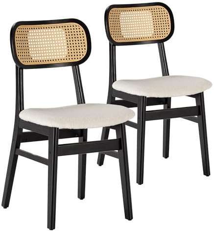 HOMN LIVING Packung mit 2 Stühlen Boira schwarz mit Lammfellstoff, 47 cm (Breite), 50 cm (Tiefe), 80 cm (Höhe)