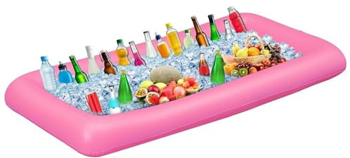 Aufblasbare Buffet Eiswürfelschale Bar für Poolpartys(Rosa) - Pool-Partyzubehör, Buffet, Salat, Essen und Getränke, Tablett für Party, Picknick und Camping - 130 x 60 x 12 cm