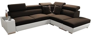 All4All Ecksofa mit Schlaffunktion Prude 282 x 227 cm - Schlafcouch mit Bettkasten – Couch mit Schlaffunktion – L-Form Sofa - Schlafsofa - für 4 Personen - Rechte Seite - Braun/Weiß - Modern 26