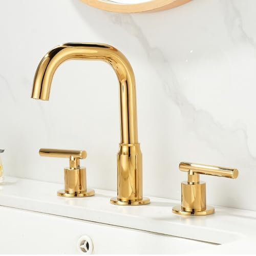 ZYCDP Grifo de Lavabo Tres Orificios Griferia Lavabo Dorado, Grifo Lavabo 3 Agujeros Grifo Baño 2 Mandos Grifo de Lavabo agua Fría y Caliente