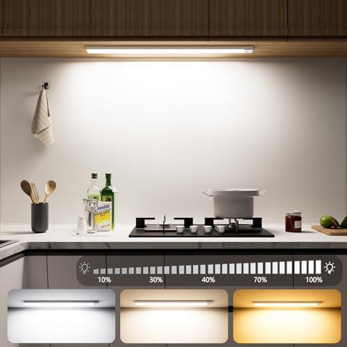 OUILA Unterbauleuchte Küche LED 2 Stück 60CM 3 Farbmodi Schrankbeleuchtung Batterie 5000mAh USB Wiederaufladbar Magnetische Lampe Kabellos Schranklicht mit Bewegungsmelder für Schlafzimmer, Werkstatt